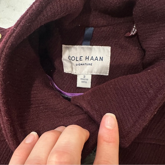 Cole Haan Wine Colored Belted Wool Coat - Picture 6 of 8